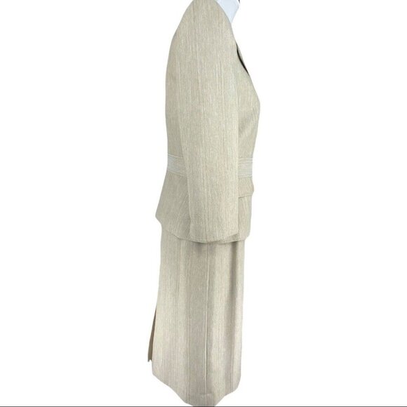 Tahari Women's Neutral Tan Herringbone Career Blazer‎ & Skirt Suit Set 6/C36/W30 - Picture 2 of 16